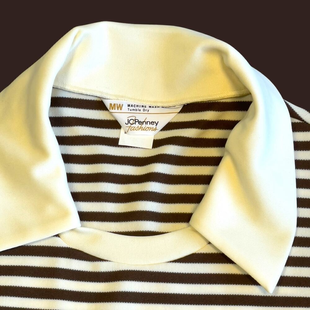 JCPenny Vintage Brown Striped Polo Top Medium - Picture 4 of 12